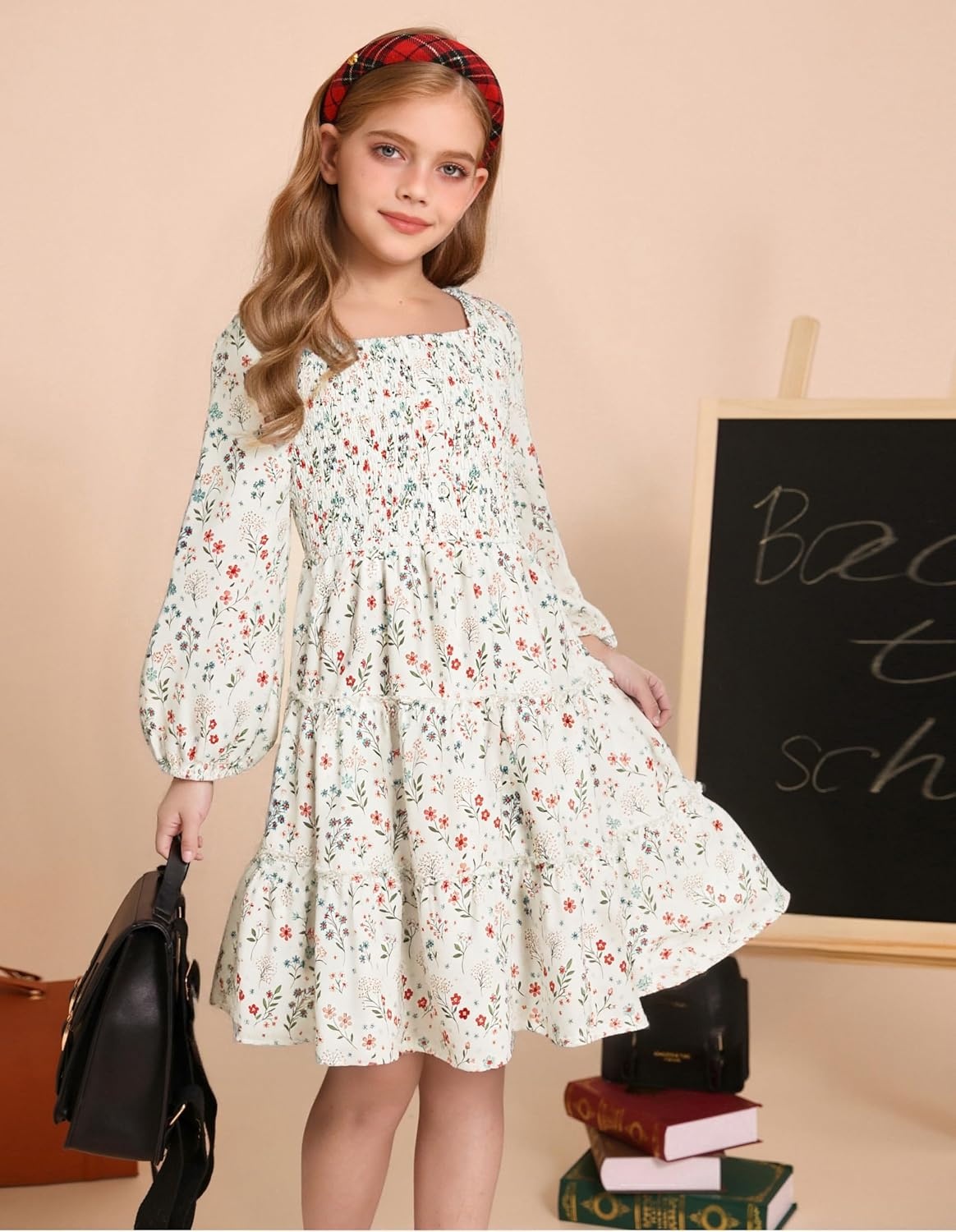 image:imageGRACE KARIN Girls Fall Long Sleeve Floral Christmas Teen Dress Size 614Off White Floral