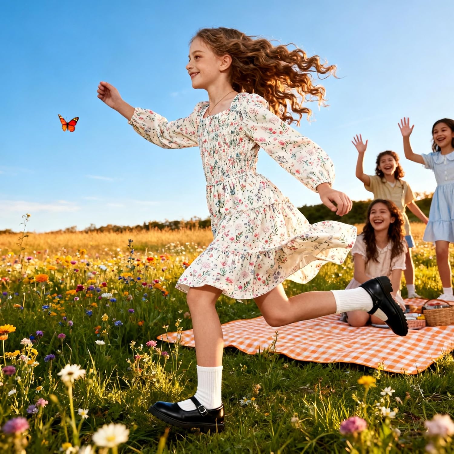 image:imageGRACE KARIN Girls Fall Long Sleeve Floral Christmas Teen Dress Size 614Off White Floral