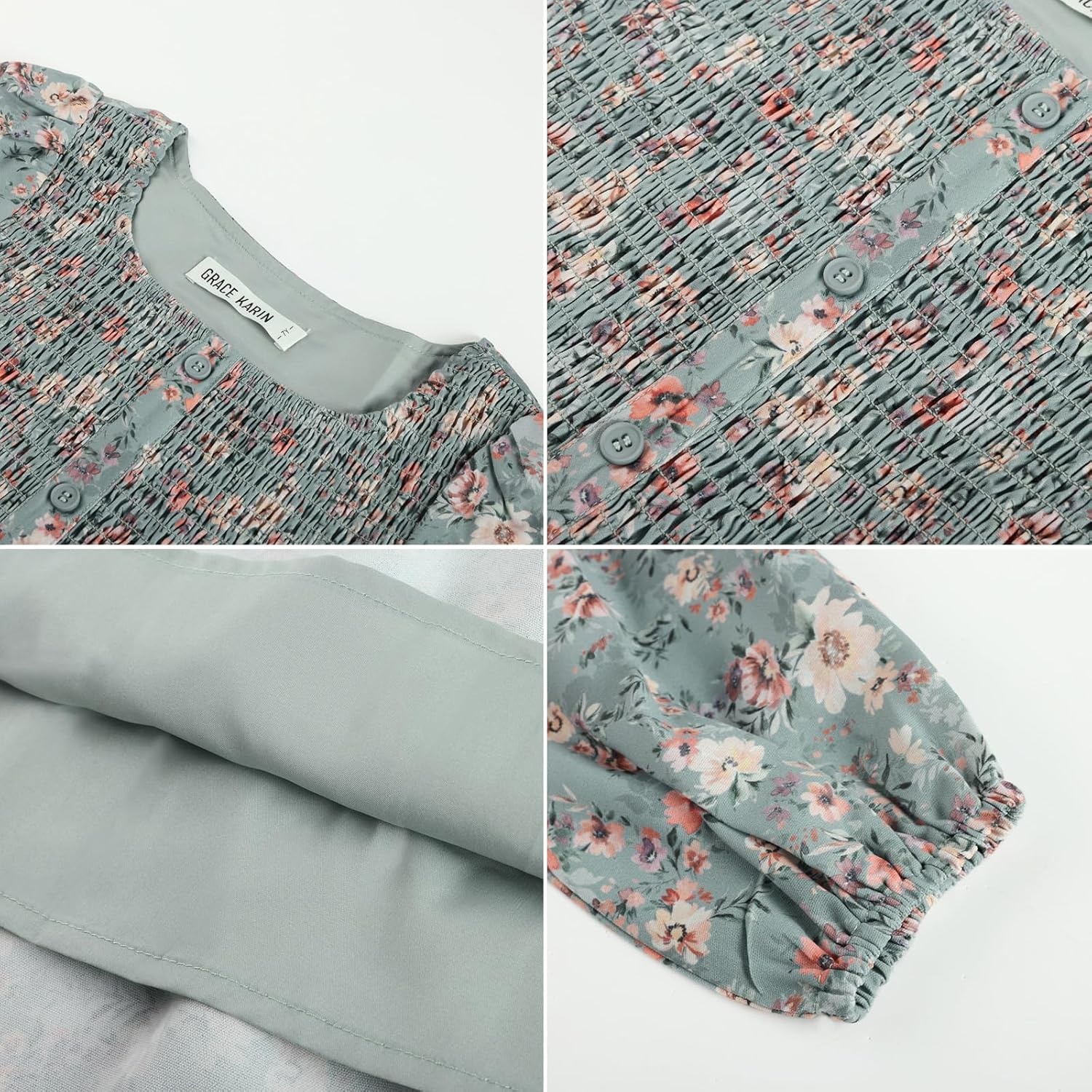 image:imageGRACE KARIN Girls Fall Long Sleeve Floral Christmas Teen Dress Size 614Olive Orange Floral