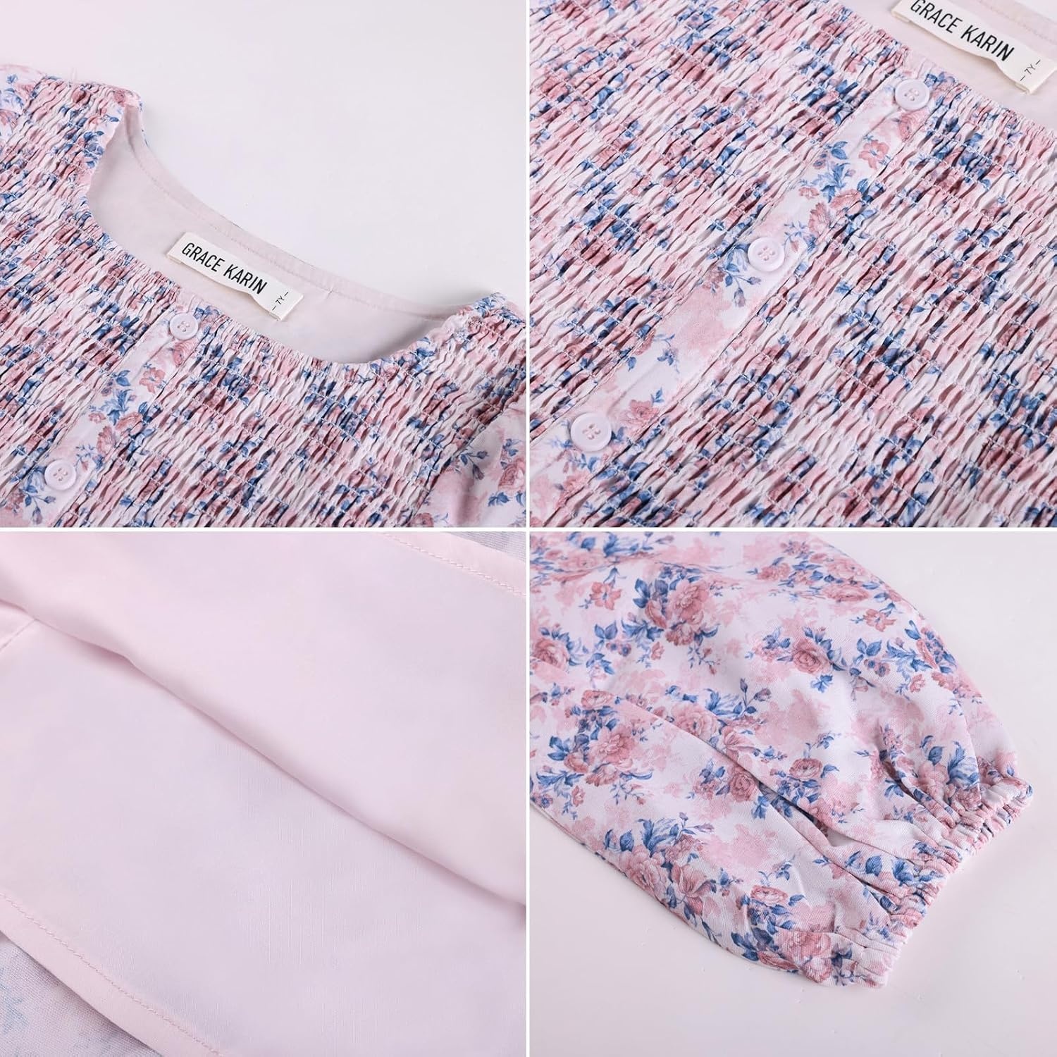 image:imageGRACE KARIN Girls Fall Long Sleeve Floral Christmas Teen Dress Size 614Pink Blue Floral
