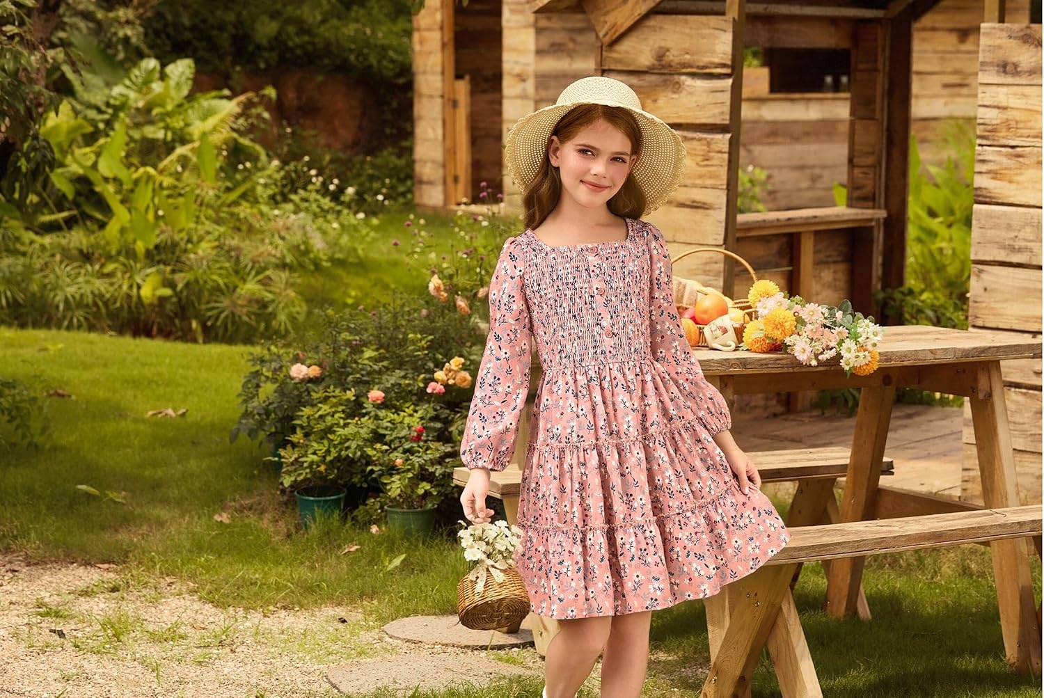 image:imageGRACE KARIN Girls Fall Long Sleeve Floral Christmas Teen Dress Size 614Pinkfloral
