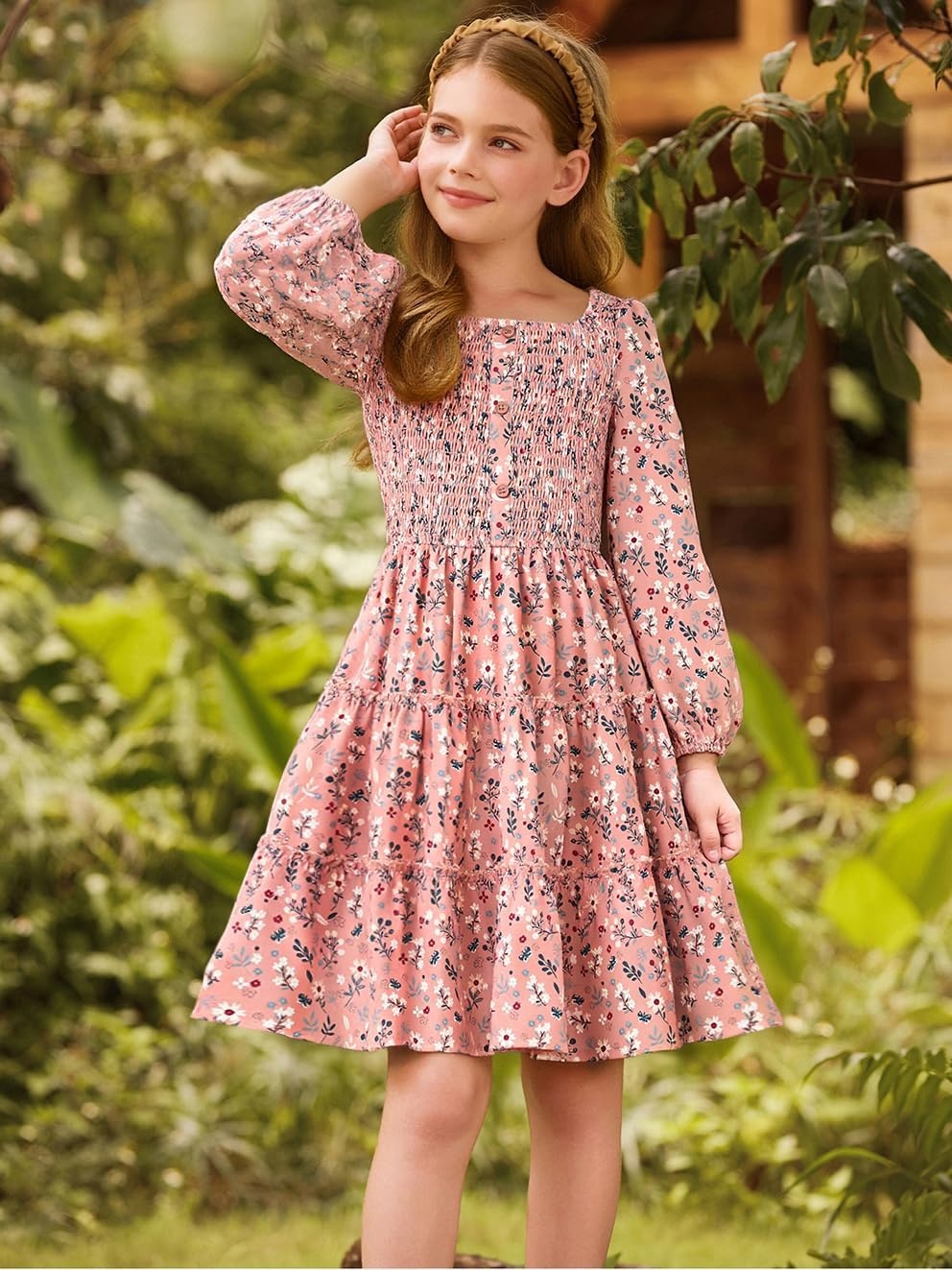 image:imageGRACE KARIN Girls Fall Long Sleeve Floral Christmas Teen Dress Size 614Pinkfloral