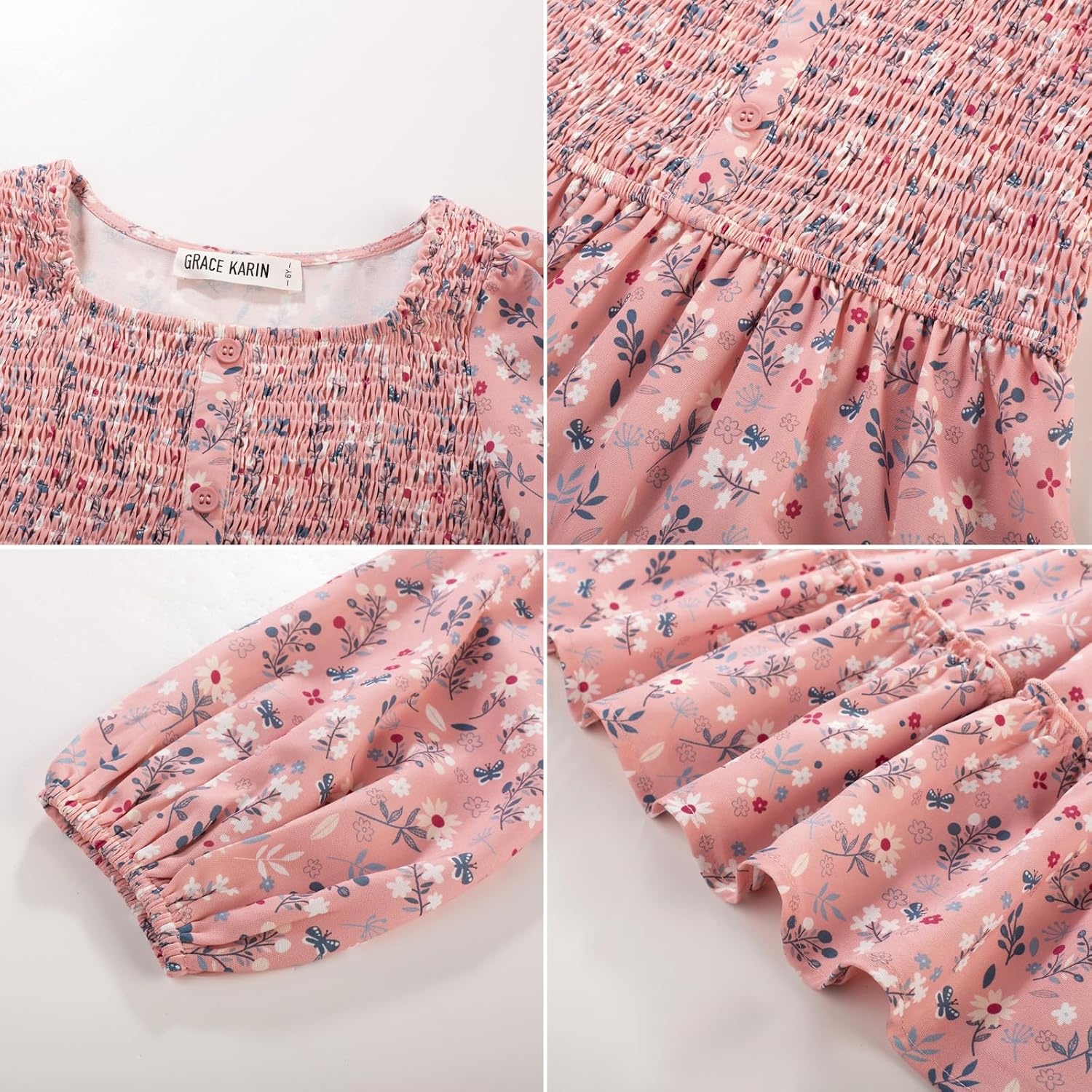 image:imageGRACE KARIN Girls Fall Long Sleeve Floral Christmas Teen Dress Size 614Pinkfloral