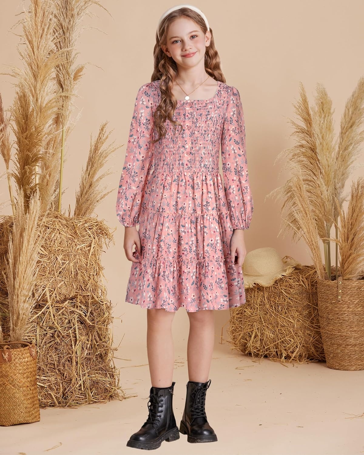 image:imageGRACE KARIN Girls Fall Long Sleeve Floral Christmas Teen Dress Size 614Pinkfloral