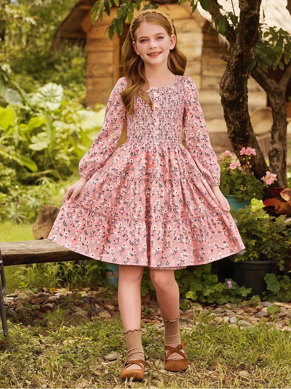 image:imageGRACE KARIN Girls Fall Long Sleeve Floral Christmas Teen Dress Size 614Pinkfloral