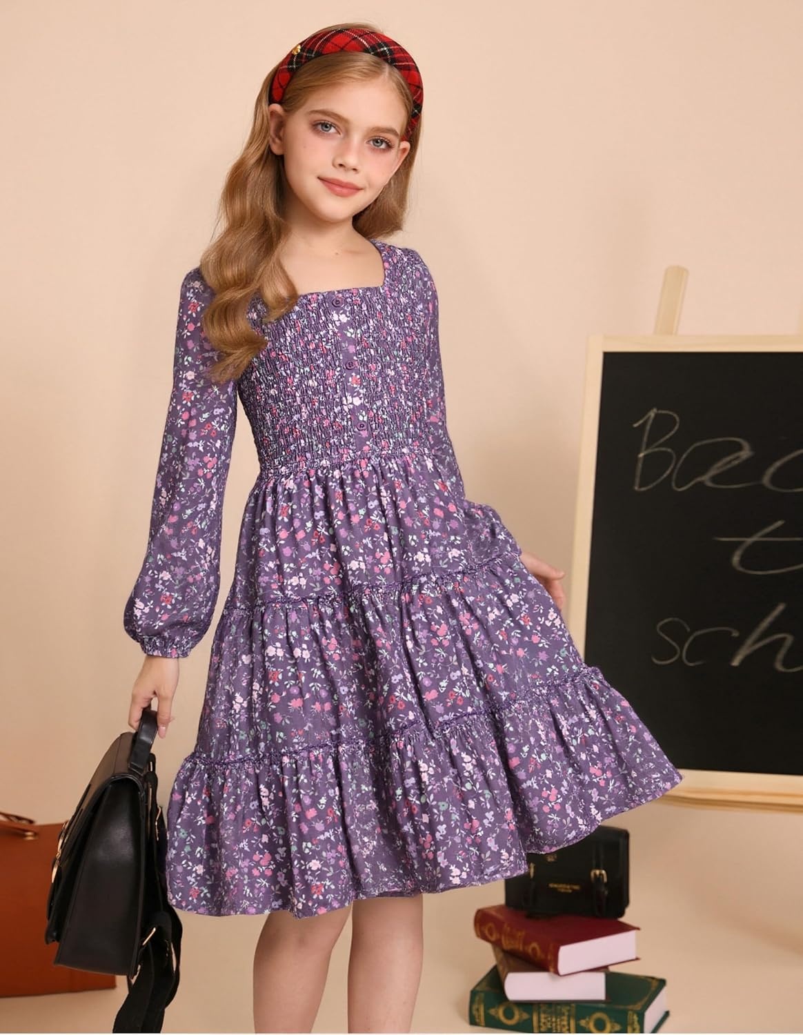 image:imageGRACE KARIN Girls Fall Long Sleeve Floral Christmas Teen Dress Size 614Purple Floral
