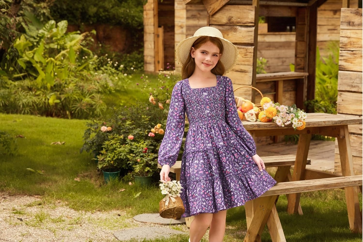 image:imageGRACE KARIN Girls Fall Long Sleeve Floral Christmas Teen Dress Size 614Purple Floral