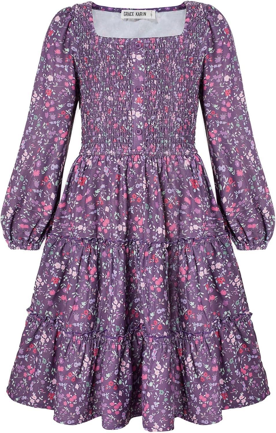 image:imageGRACE KARIN Girls Fall Long Sleeve Floral Christmas Teen Dress Size 614Purple Floral