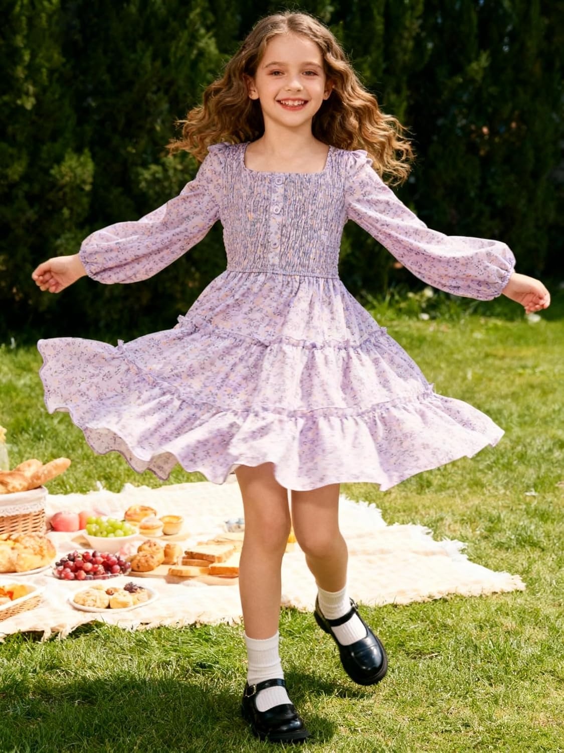 image:imageGRACE KARIN Girls Fall Long Sleeve Floral Christmas Teen Dress Size 614Purple Yellow Floral