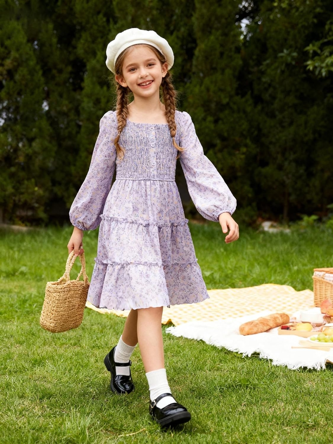 image:imageGRACE KARIN Girls Fall Long Sleeve Floral Christmas Teen Dress Size 614Purple Yellow Floral