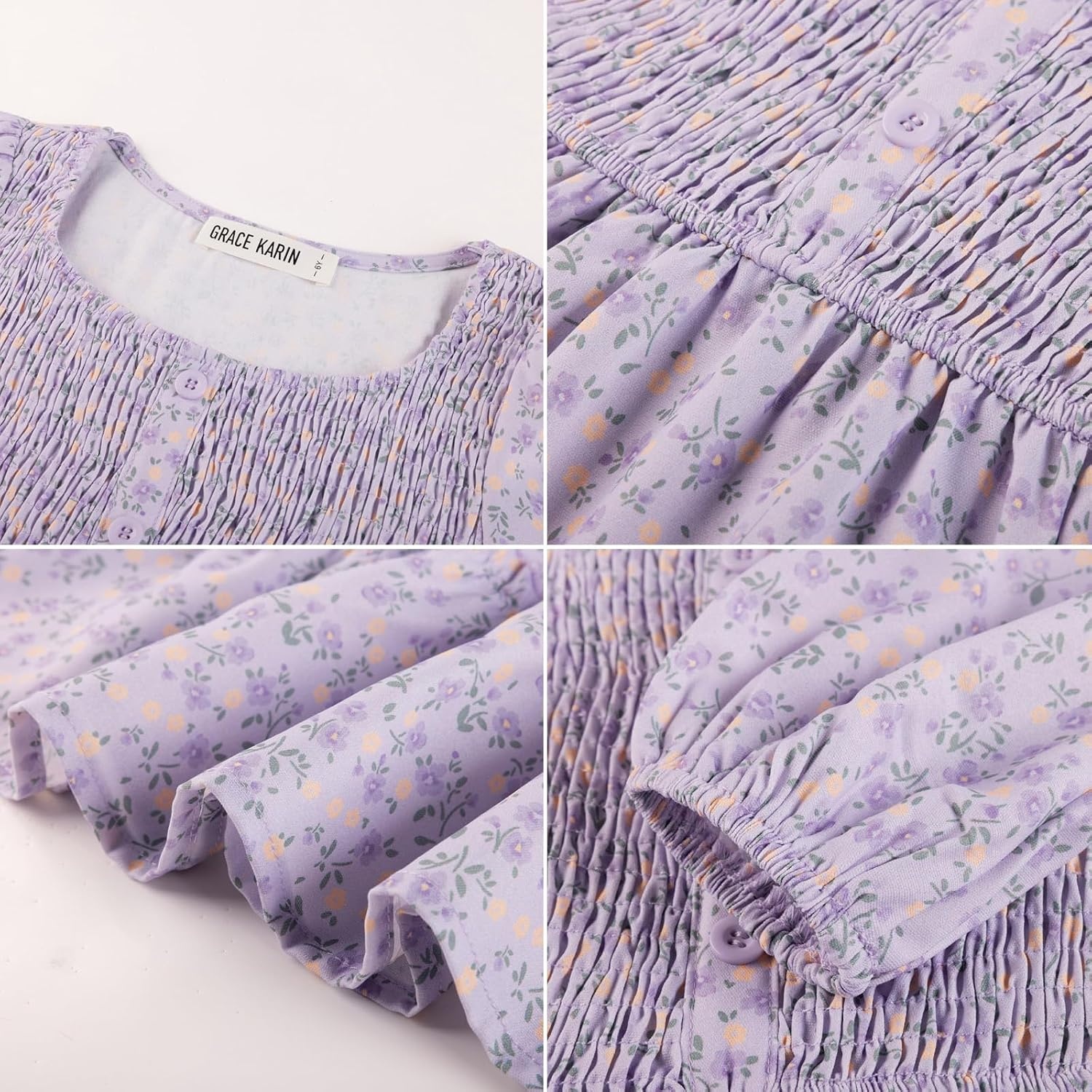 image:imageGRACE KARIN Girls Fall Long Sleeve Floral Christmas Teen Dress Size 614Purple Yellow Floral