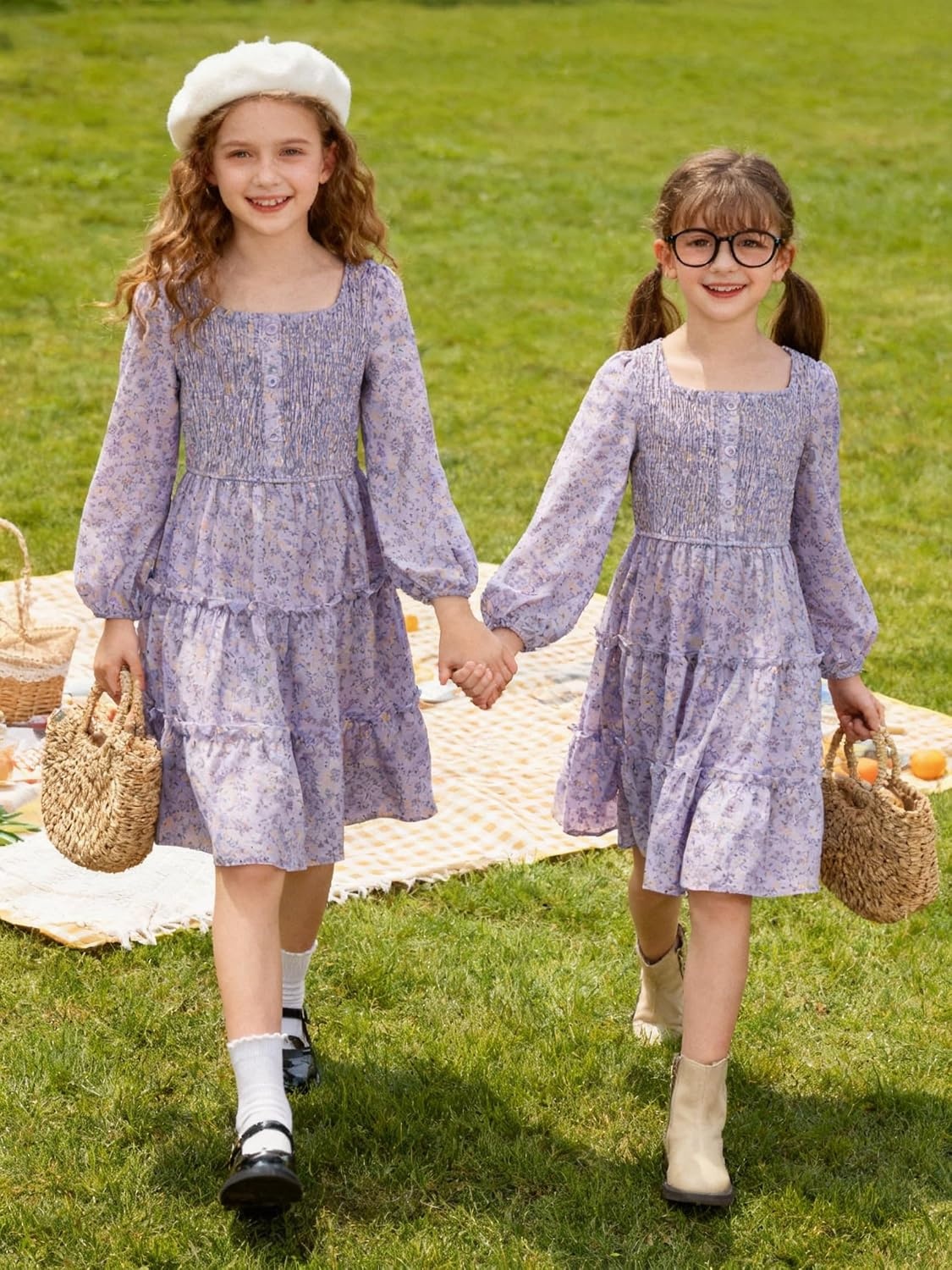 image:imageGRACE KARIN Girls Fall Long Sleeve Floral Christmas Teen Dress Size 614Purple Yellow Floral