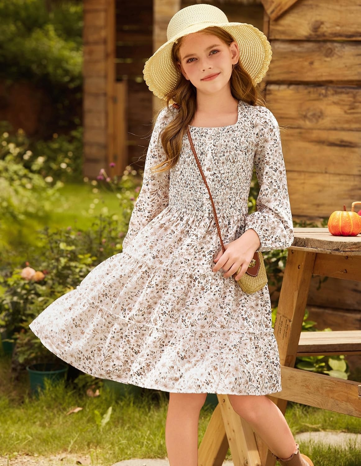 image:imageGRACE KARIN Girls Fall Long Sleeve Floral Christmas Teen Dress Size 614White Floral