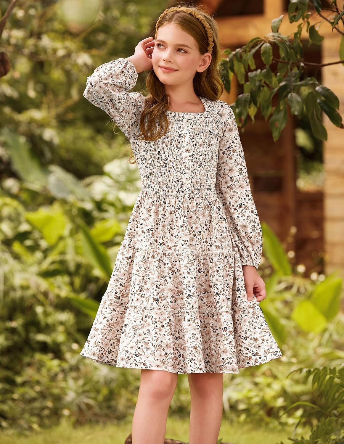 image:imageGRACE KARIN Girls Fall Long Sleeve Floral Christmas Teen Dress Size 614White Floral