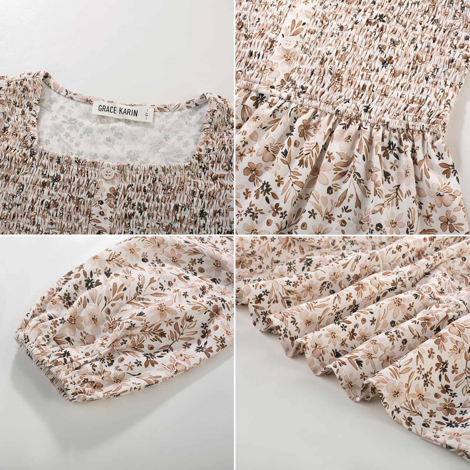 image:imageGRACE KARIN Girls Fall Long Sleeve Floral Christmas Teen Dress Size 614White Floral