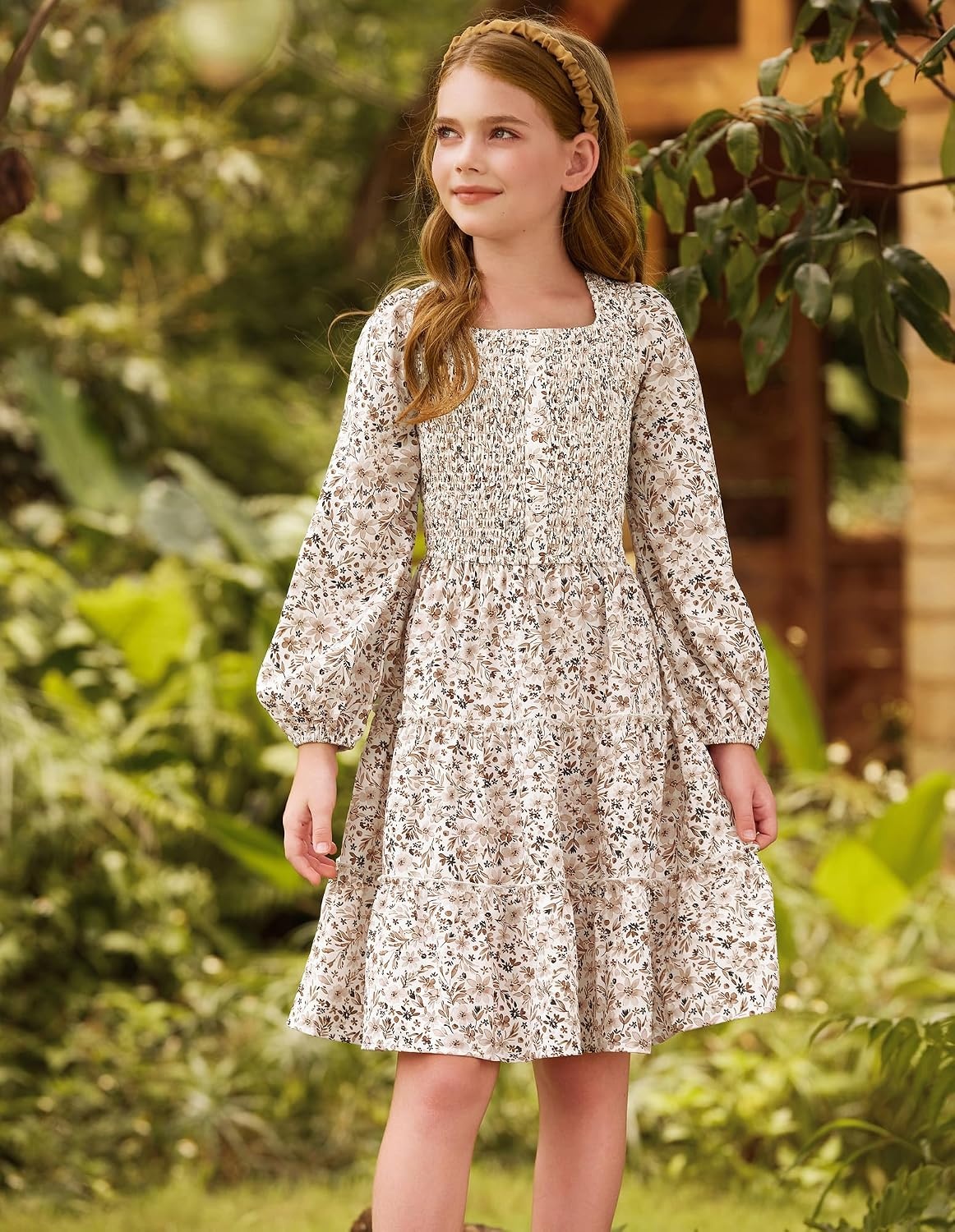 image:imageGRACE KARIN Girls Fall Long Sleeve Floral Christmas Teen Dress Size 614White Floral
