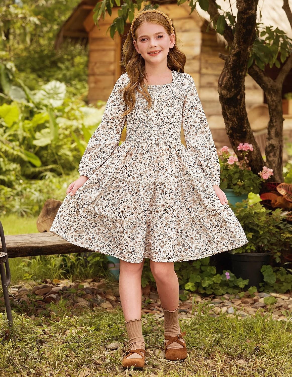 image:imageGRACE KARIN Girls Fall Long Sleeve Floral Christmas Teen Dress Size 614White Floral