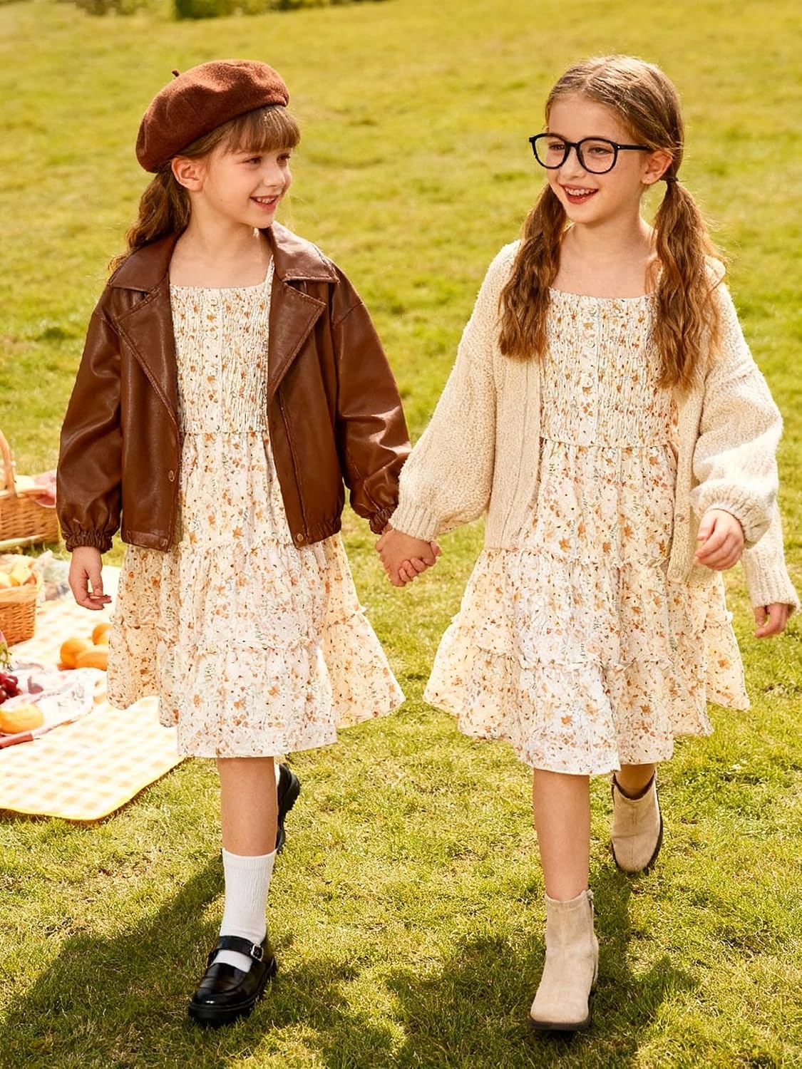 image:imageGRACE KARIN Girls Fall Long Sleeve Floral Christmas Teen Dress Size 614White Orange Floral