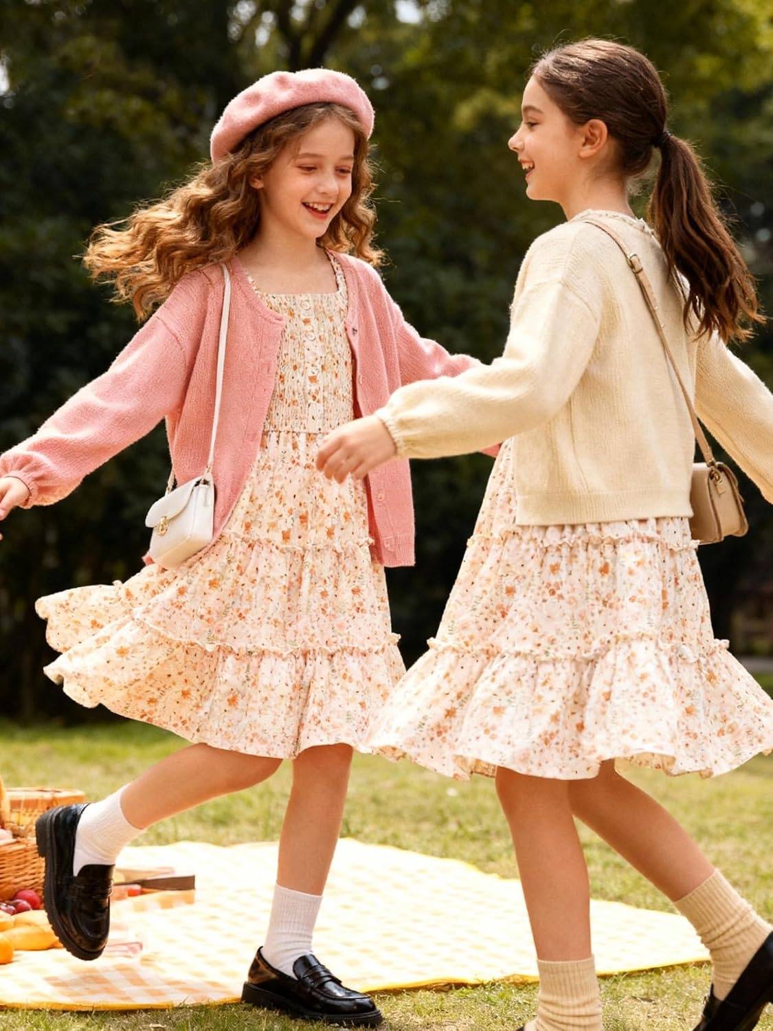 image:imageGRACE KARIN Girls Fall Long Sleeve Floral Christmas Teen Dress Size 614White Orange Floral