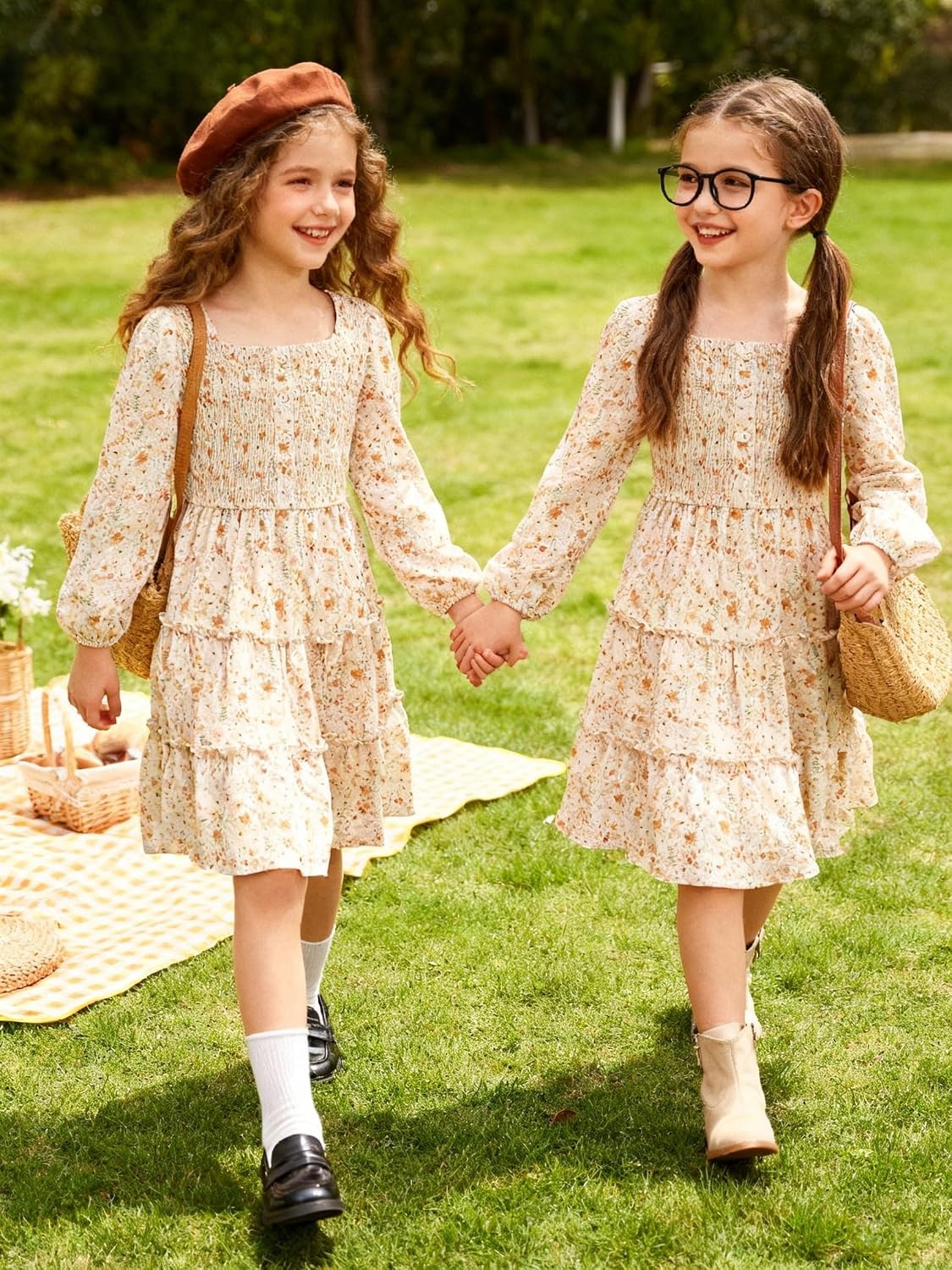 image:imageGRACE KARIN Girls Fall Long Sleeve Floral Christmas Teen Dress Size 614White Orange Floral
