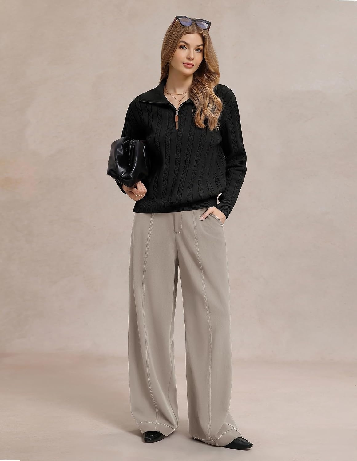 image:imageGRACE KARIN Wide Leg Casual Pants for Women 2026 Fall Comfy TrousersApricot