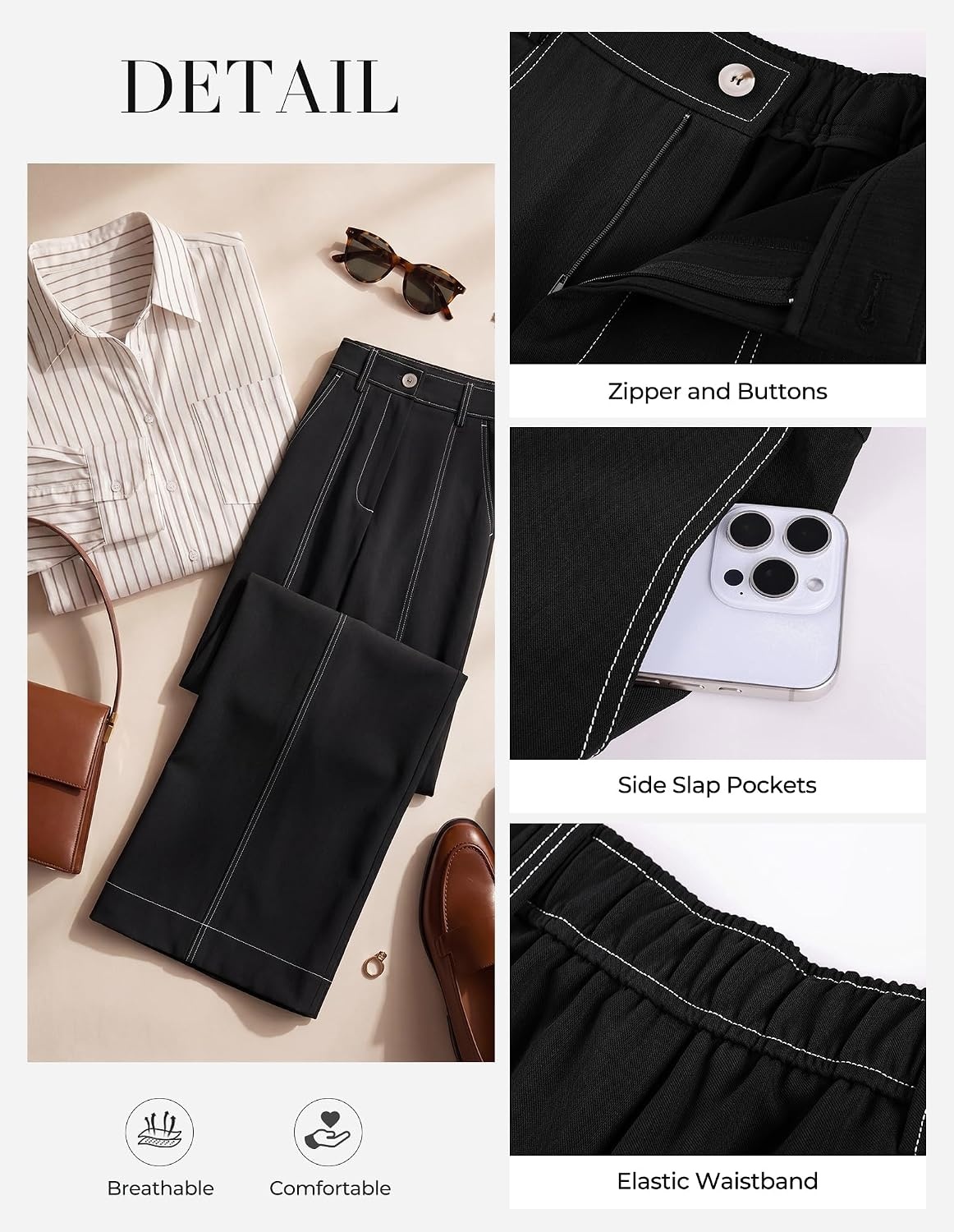 image:imageGRACE KARIN Wide Leg Casual Pants for Women 2026 Fall Comfy TrousersBlack