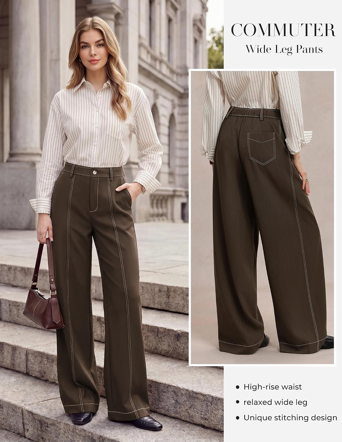 image:imageGRACE KARIN Wide Leg Casual Pants for Women 2026 Fall Comfy TrousersDark Brown