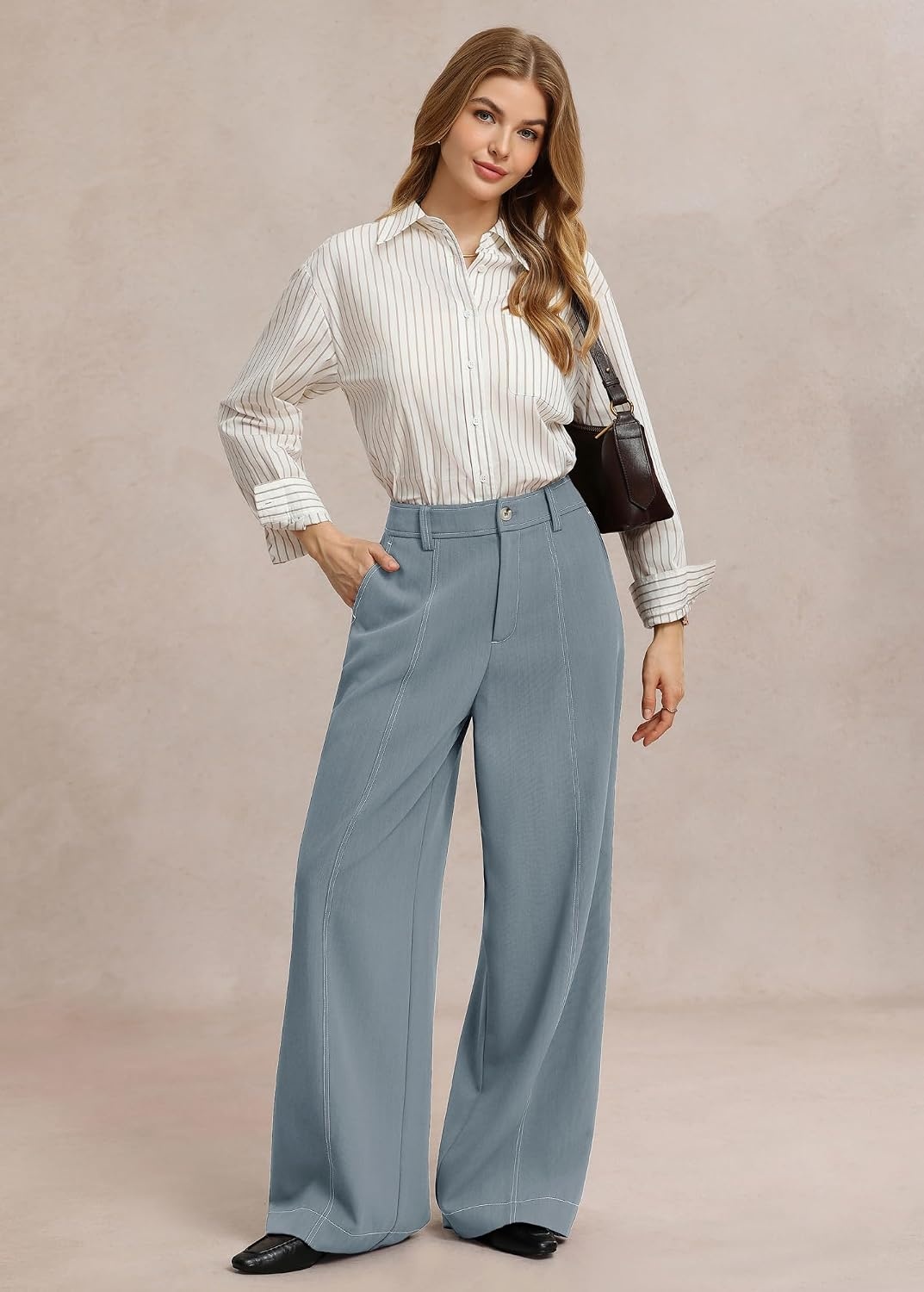 image:imageGRACE KARIN Wide Leg Casual Pants for Women 2026 Fall Comfy TrousersGrey Blue