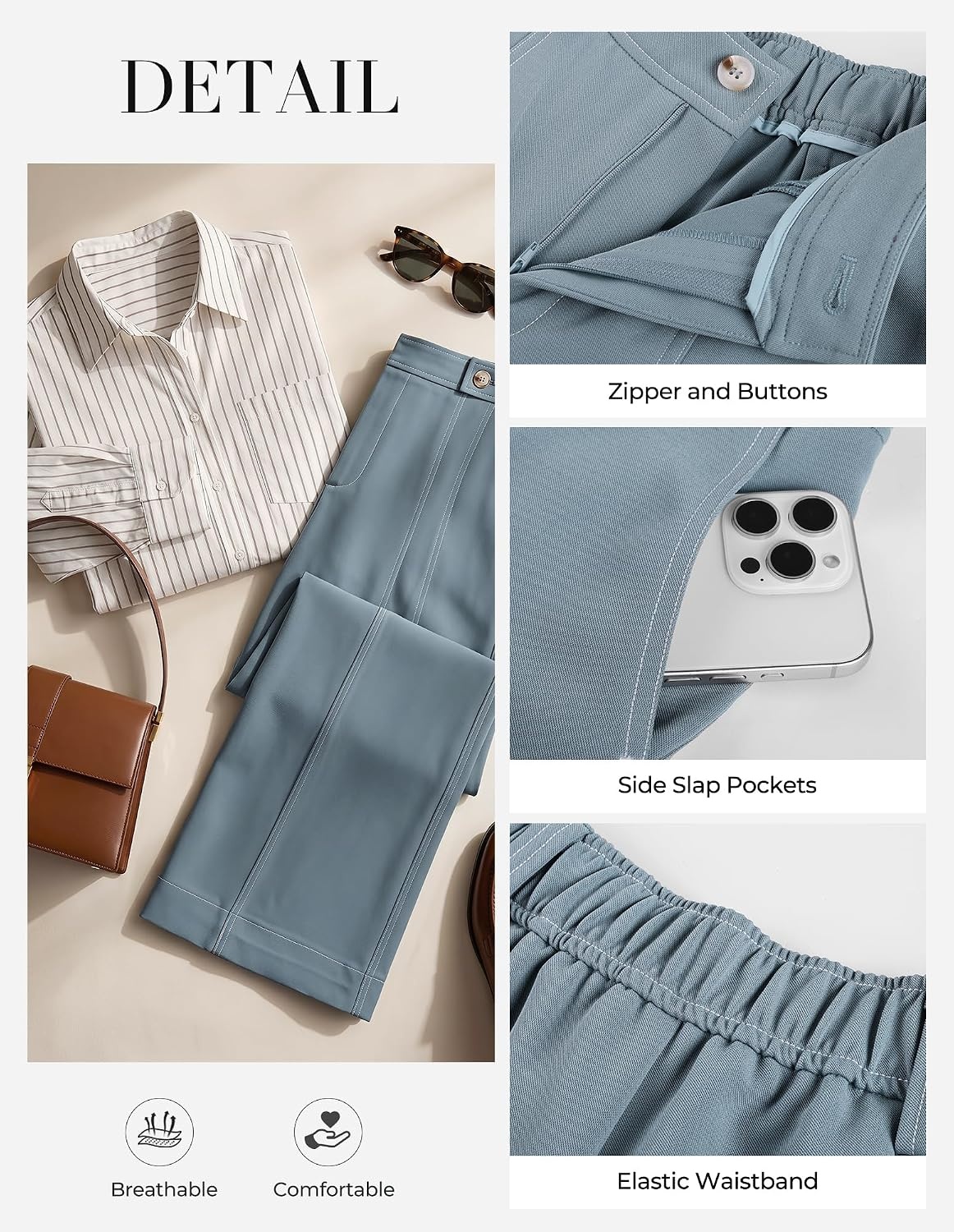 image:imageGRACE KARIN Wide Leg Casual Pants for Women 2026 Fall Comfy TrousersGrey Blue