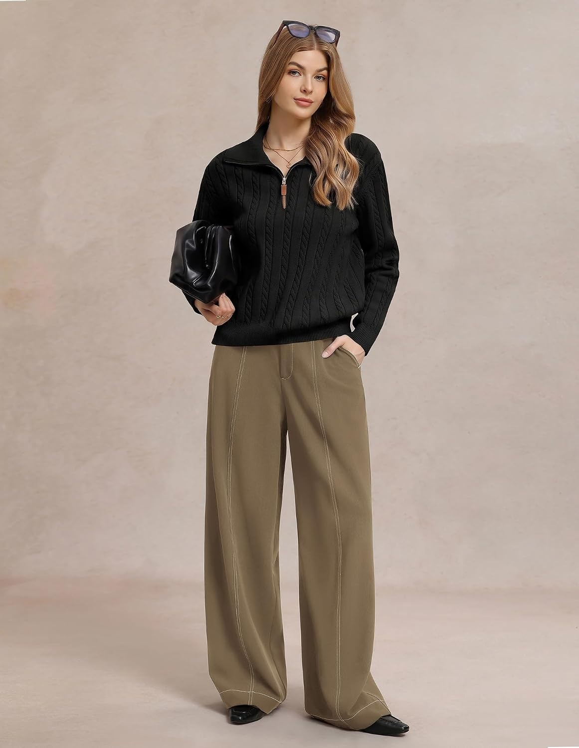 image:imageGRACE KARIN Wide Leg Casual Pants for Women 2026 Fall Comfy TrousersKhaki