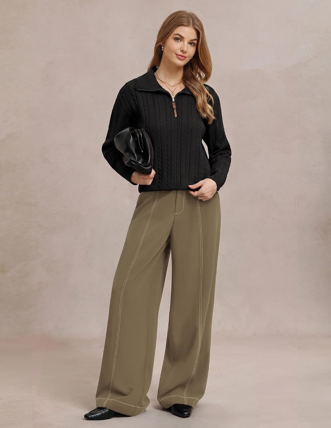 image:imageGRACE KARIN Wide Leg Casual Pants for Women 2026 Fall Comfy TrousersKhaki