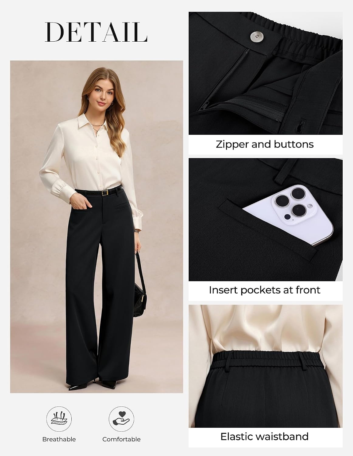 image:imageGRACE KARIN Wide Leg Work Pants Women Business Casual Dress PantsBlack