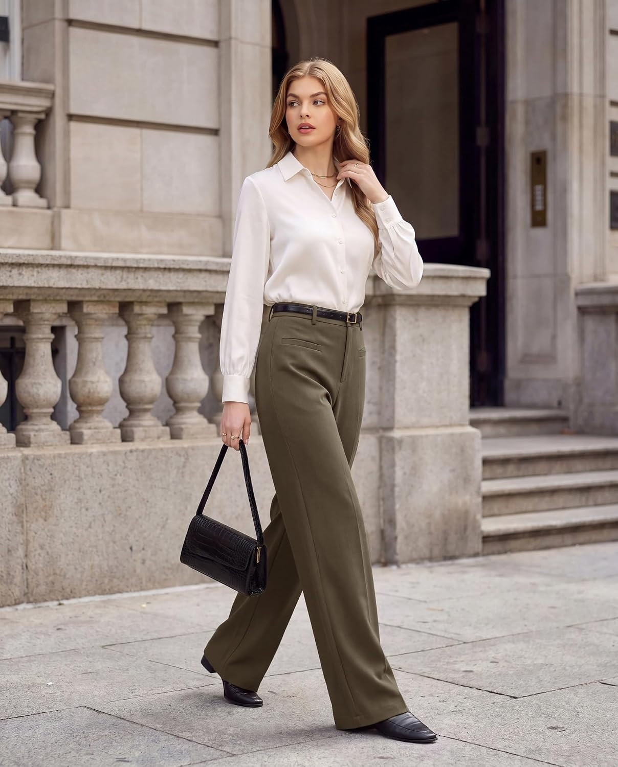 image:imageGRACE KARIN Wide Leg Work Pants Women Business Casual Dress PantsBrown