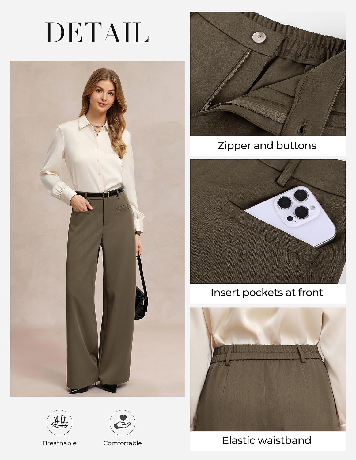 image:imageGRACE KARIN Wide Leg Work Pants Women Business Casual Dress PantsBrown