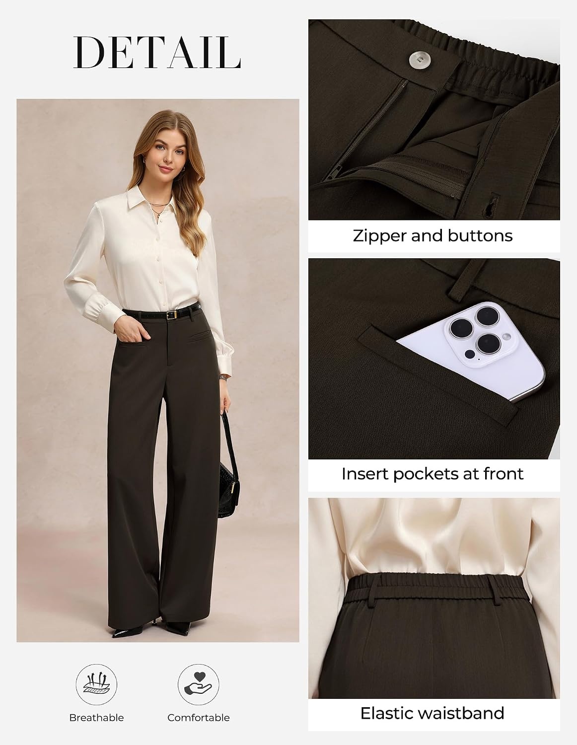 image:imageGRACE KARIN Wide Leg Work Pants Women Business Casual Dress PantsCoffee