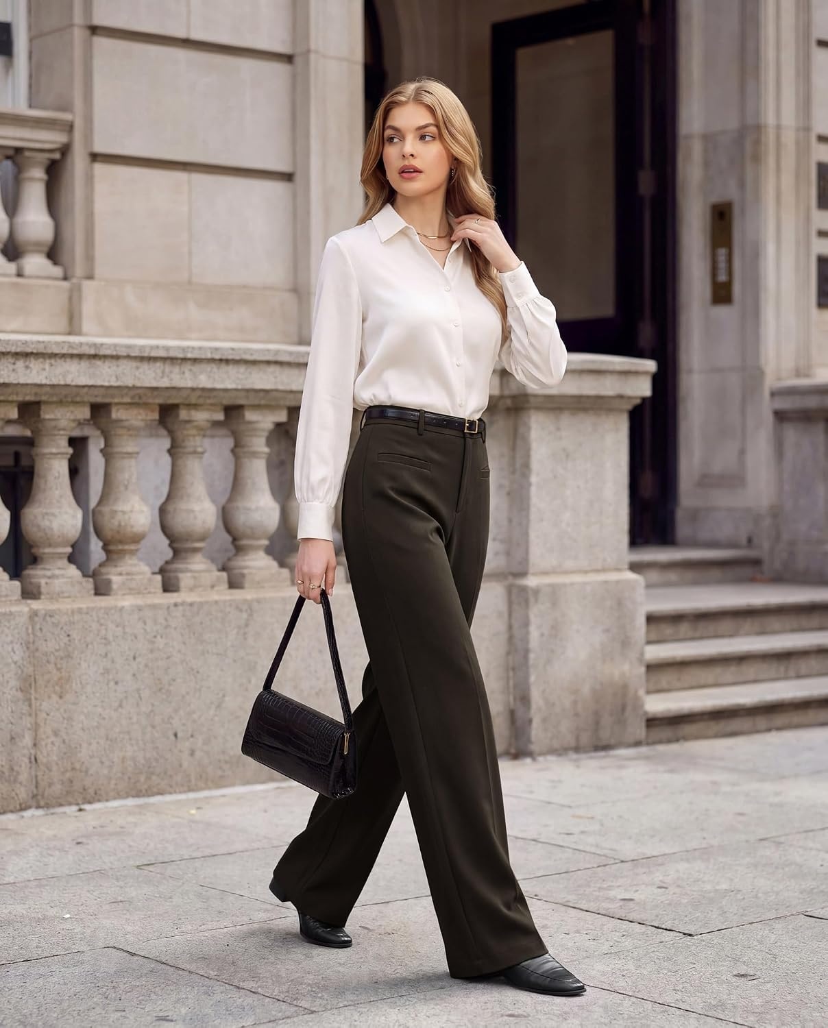 image:imageGRACE KARIN Wide Leg Work Pants Women Business Casual Dress PantsCoffee