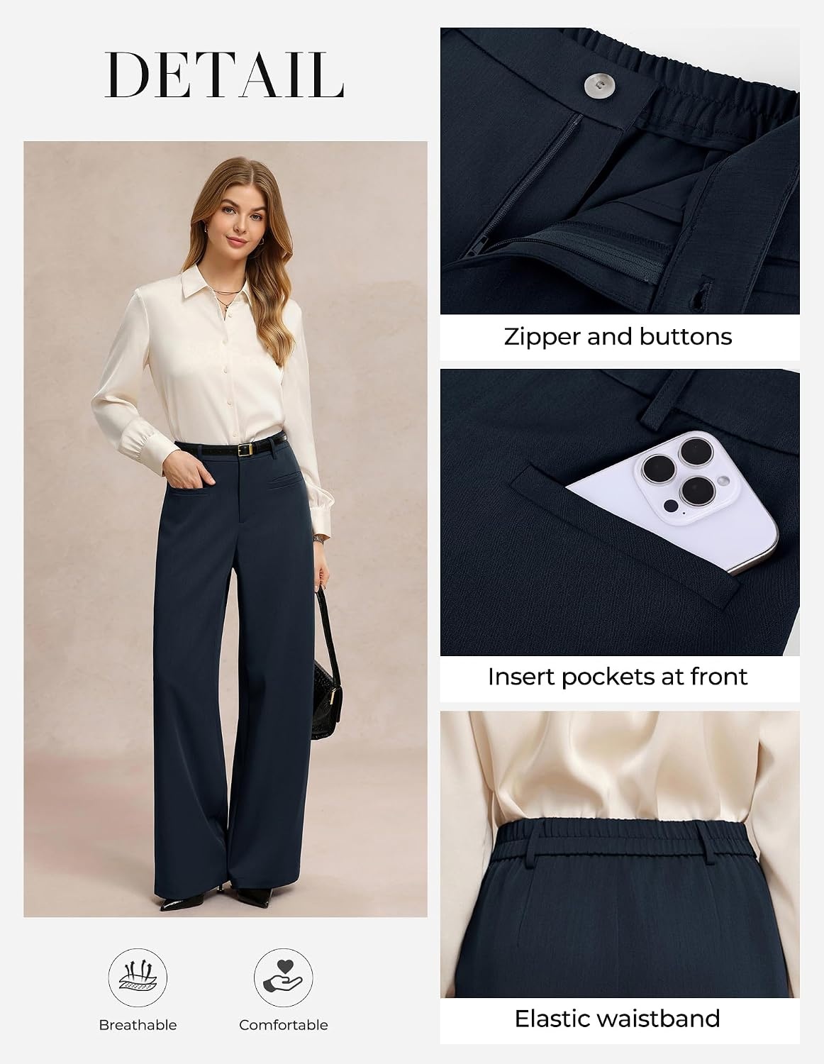 image:imageGRACE KARIN Wide Leg Work Pants Women Business Casual Dress PantsNavy