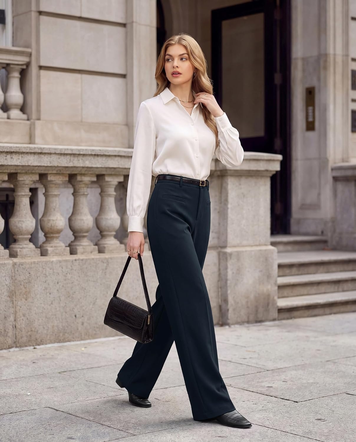 image:imageGRACE KARIN Wide Leg Work Pants Women Business Casual Dress PantsNavy