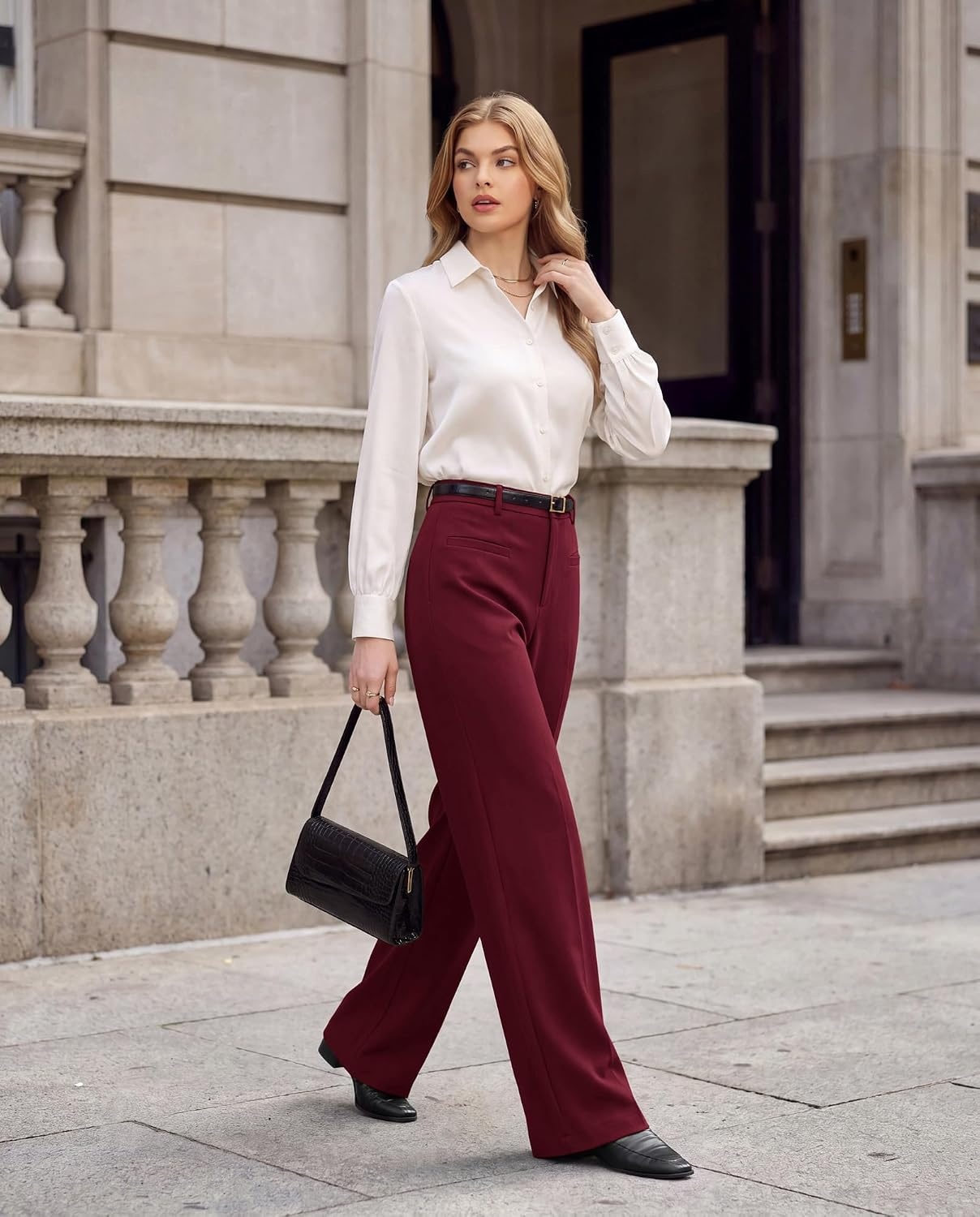 image:imageGRACE KARIN Wide Leg Work Pants Women Business Casual Dress PantsWine