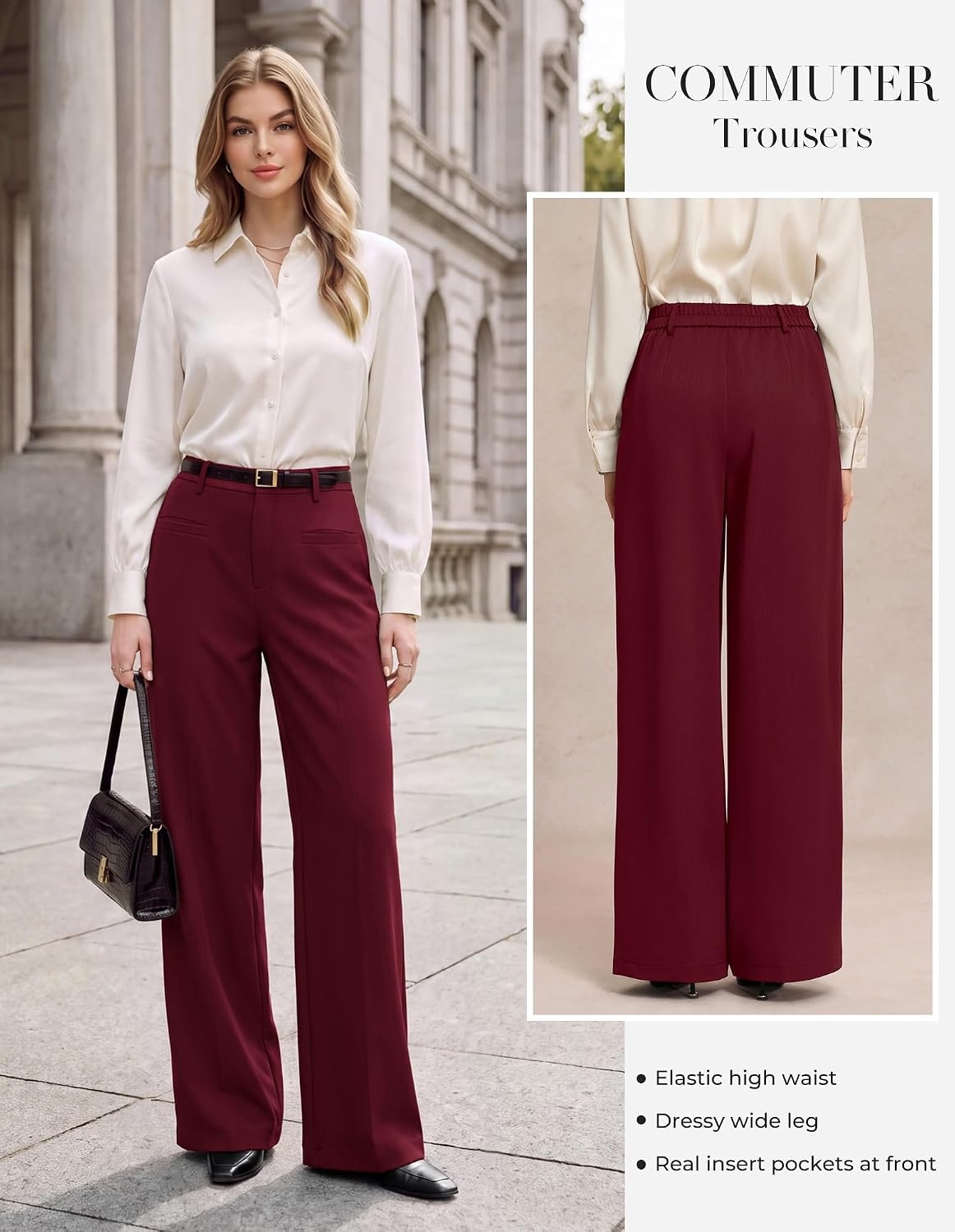image:imageGRACE KARIN Wide Leg Work Pants Women Business Casual Dress PantsWine