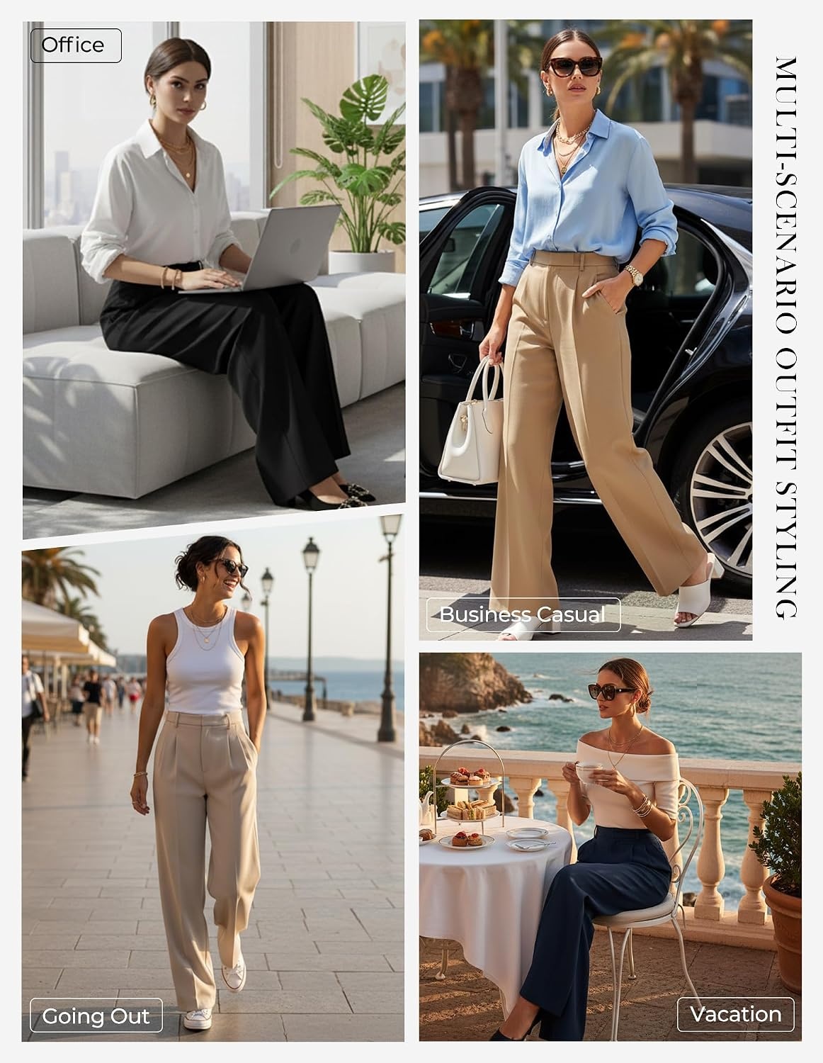 image:imageGRACE KARIN Womens Wide Leg Work Pants Trousers Casual Office SlacksApricot