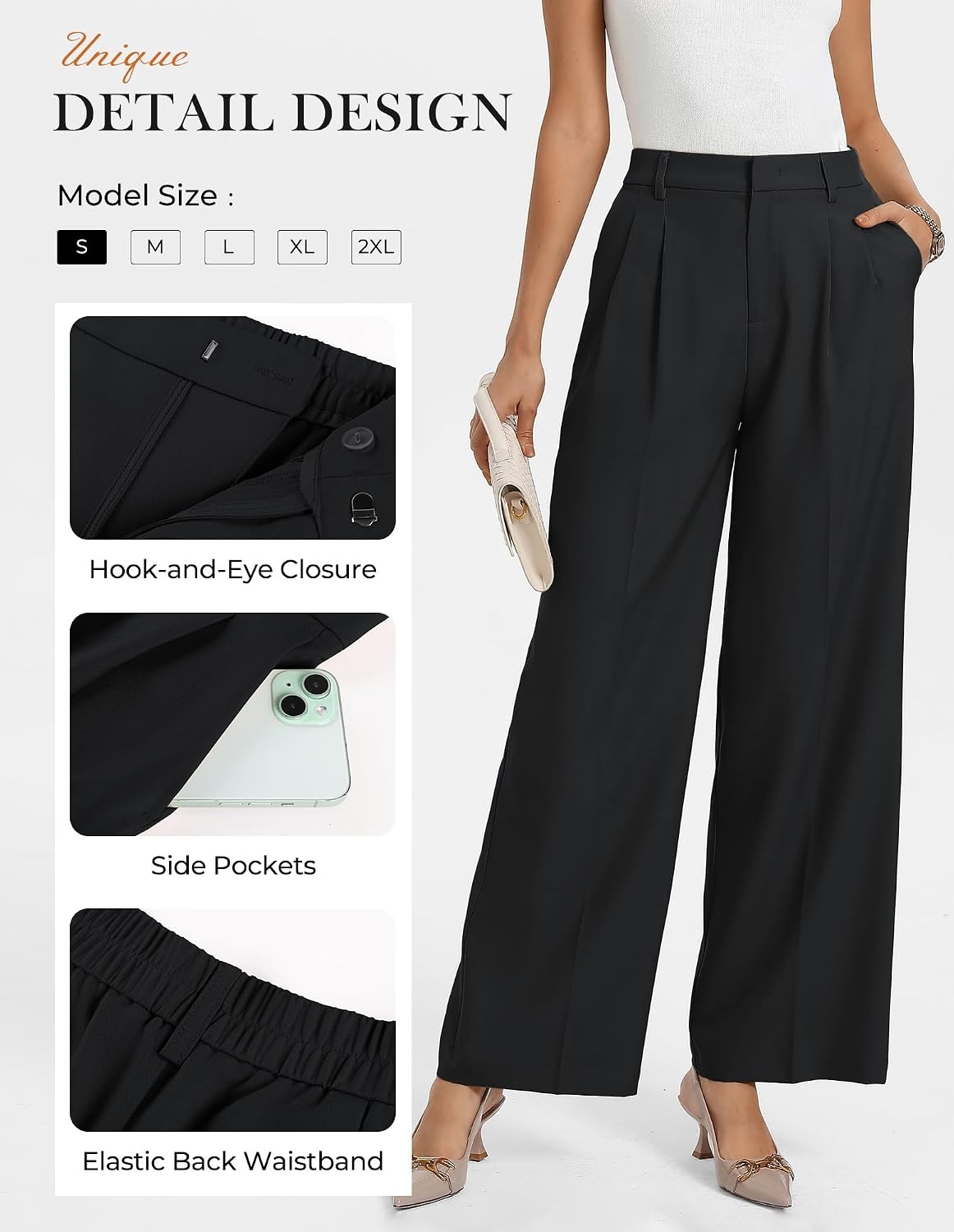 image:imageGRACE KARIN Womens Wide Leg Work Pants Trousers Casual Office SlacksBlack