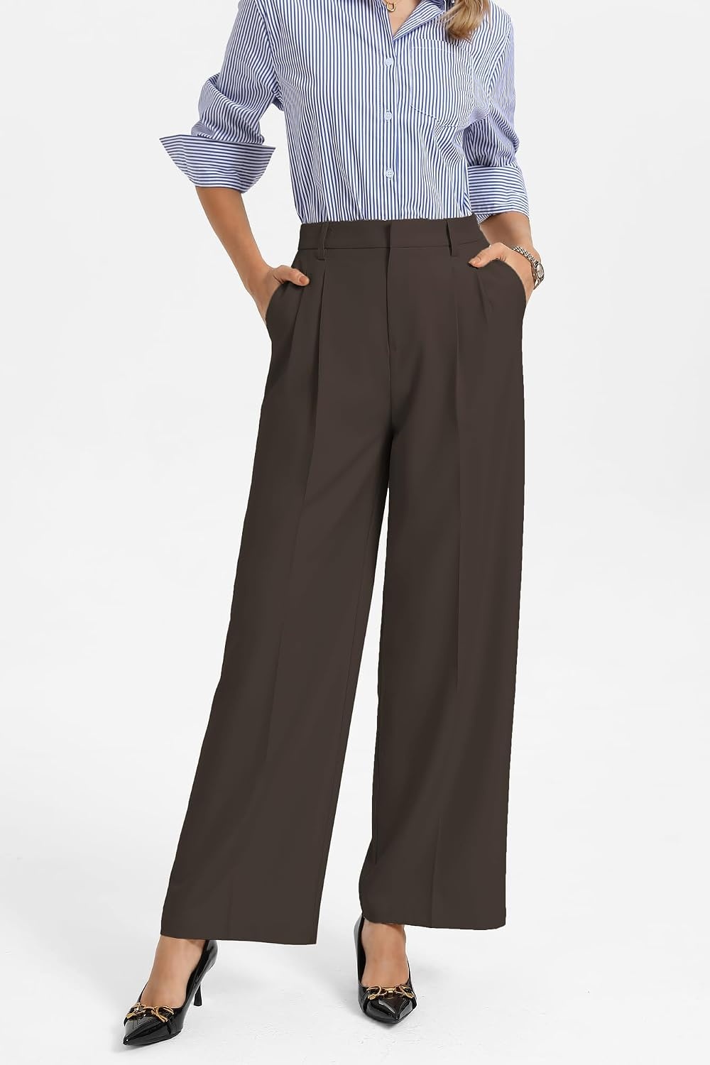 image:imageGRACE KARIN Womens Wide Leg Work Pants Trousers Casual Office SlacksCoffee