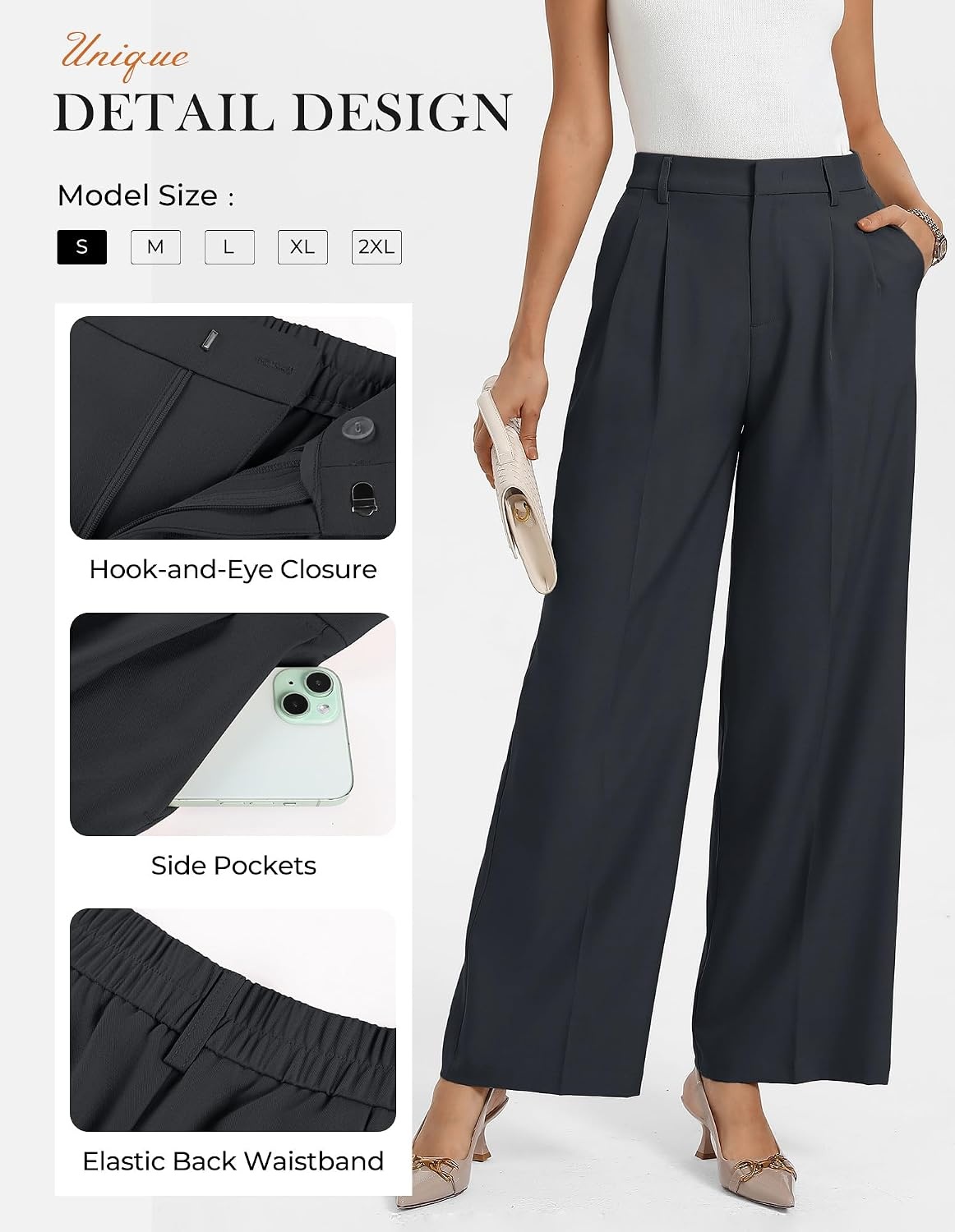 image:imageGRACE KARIN Womens Wide Leg Work Pants Trousers Casual Office SlacksDark Grey
