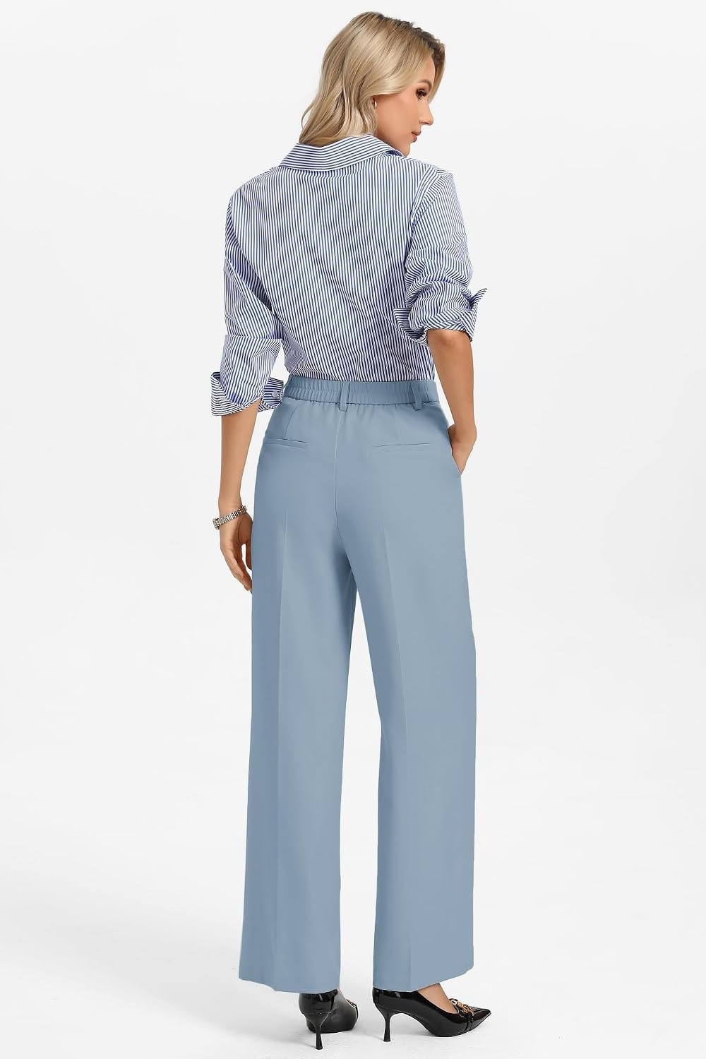 image:imageGRACE KARIN Womens Wide Leg Work Pants Trousers Casual Office SlacksDusty Blue