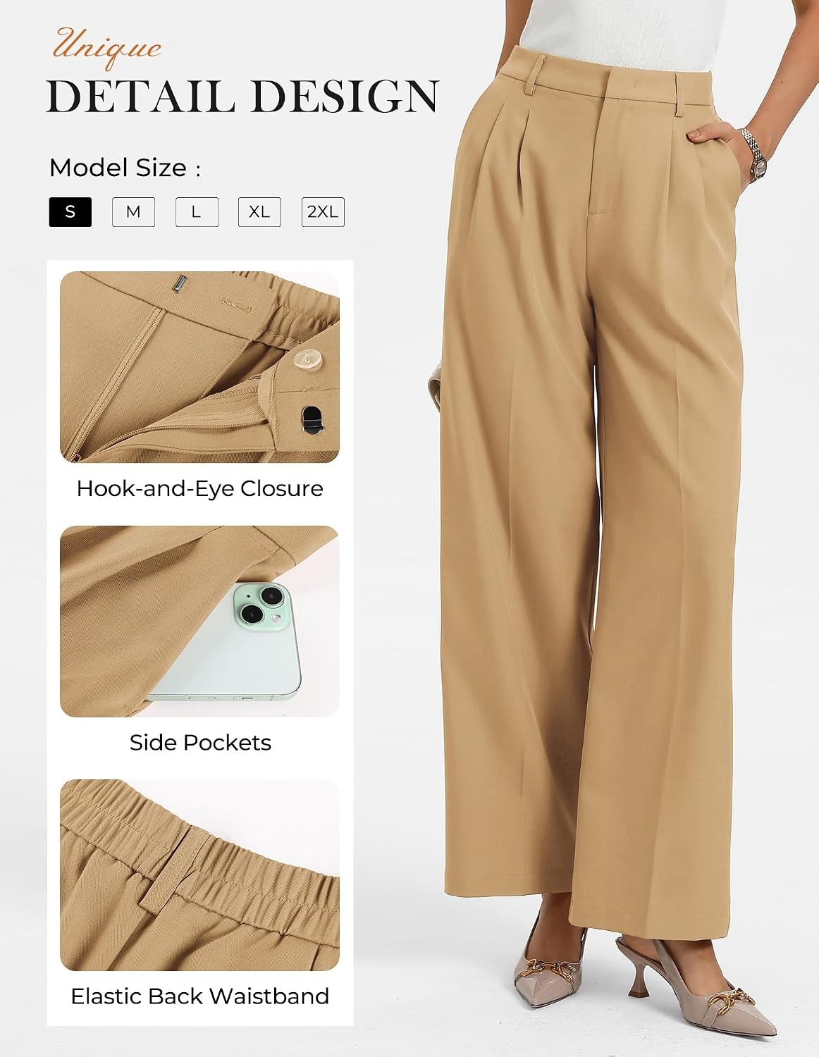 image:imageGRACE KARIN Womens Wide Leg Work Pants Trousers Casual Office SlacksKhaki