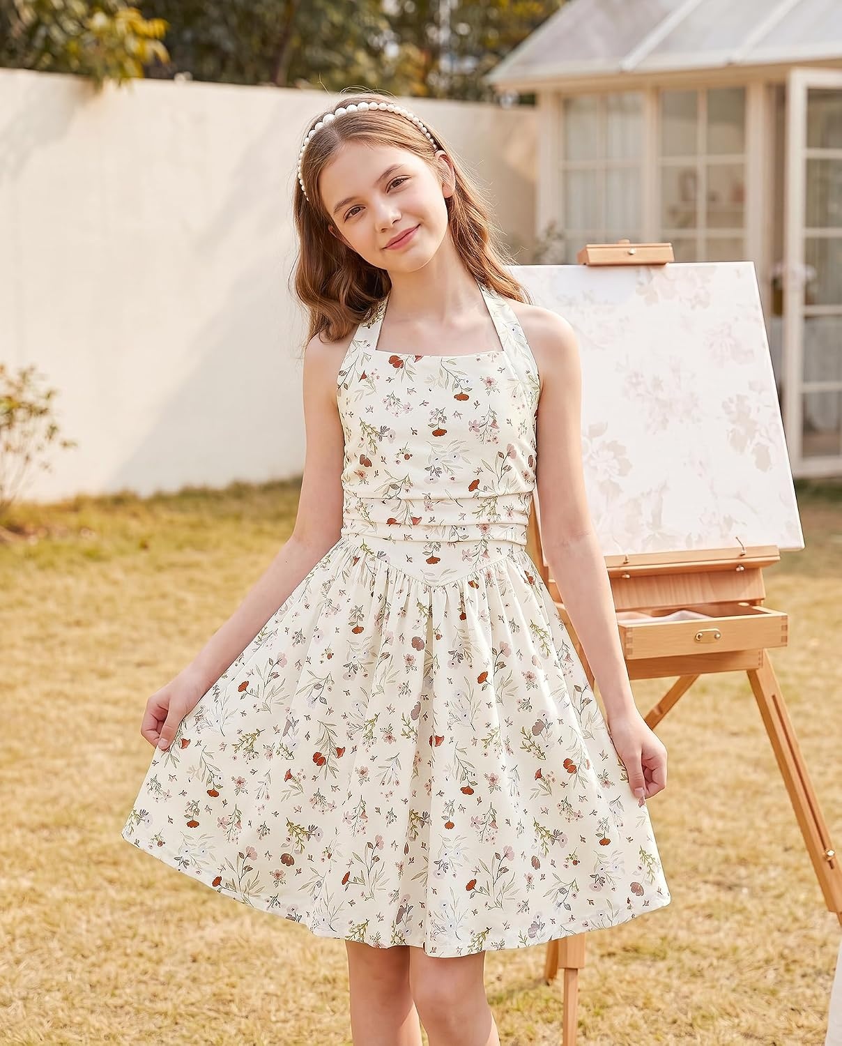 image:imageGrace Karin Girls Floral Summer Spring Halter Tie Back Dresses Size 716Apricotblue Pink Floral