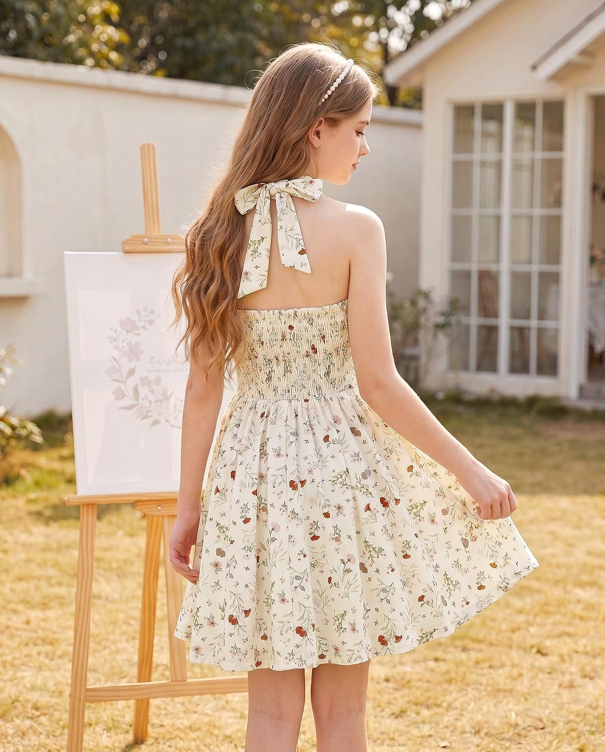 image:imageGrace Karin Girls Floral Summer Spring Halter Tie Back Dresses Size 716Apricotblue Pink Floral