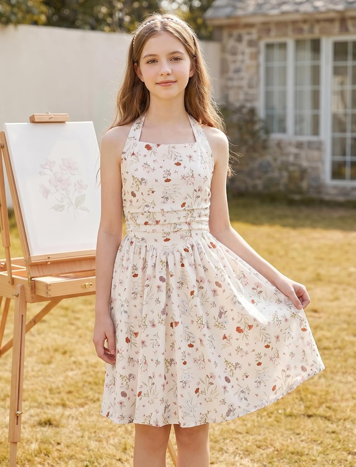 image:imageGrace Karin Girls Floral Summer Spring Halter Tie Back Dresses Size 716Apricotblue Pink Floral