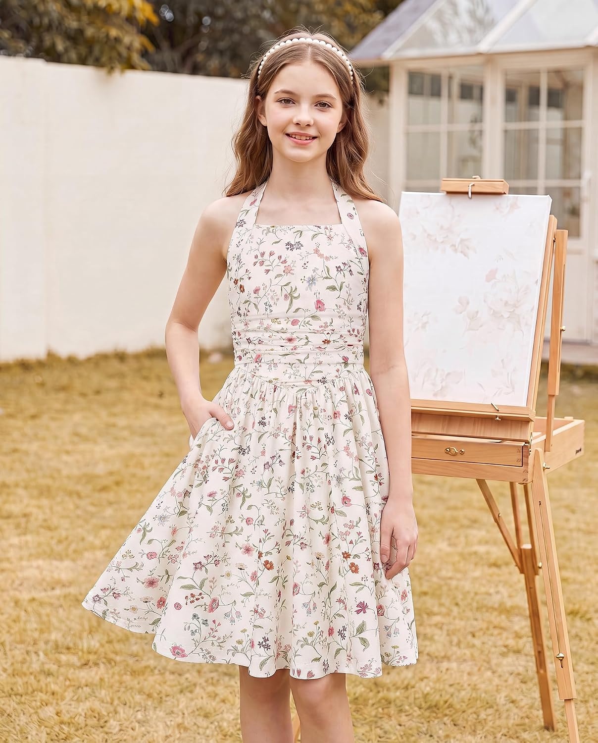 image:imageGrace Karin Girls Floral Summer Spring Halter Tie Back Dresses Size 716Apricotgray Pink Floral